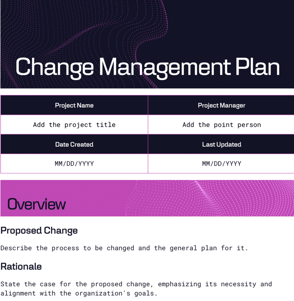 change management team plan downloadable template